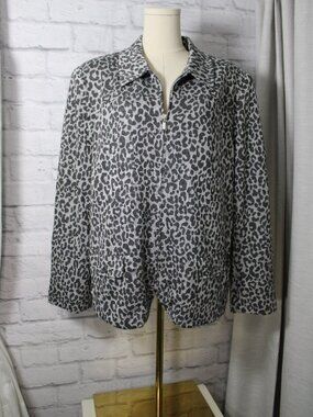 Alfred Dunner Plus 20 Leopard Print Full Zip Jacket Fall Casual Classic Metallic
